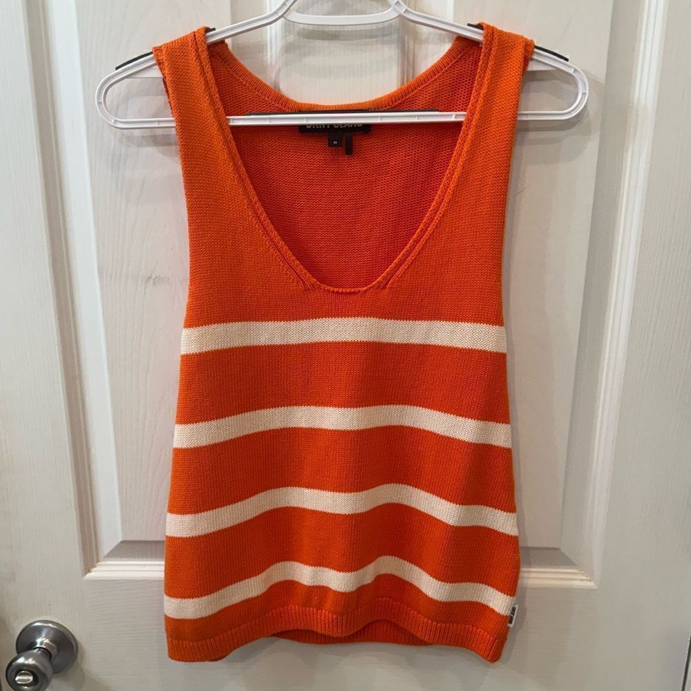 DKNY Y2K 100% cotton oversized Orange with white striped sweater tank top- XS - Picture 5 of 11